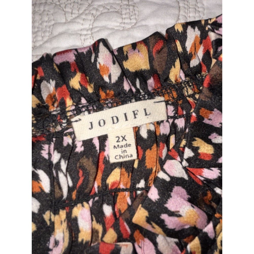 Jodifl Woman's 2X Multicolor Blouse Long Sleeve  Round Neck Flowy Boho‎ Top Plus